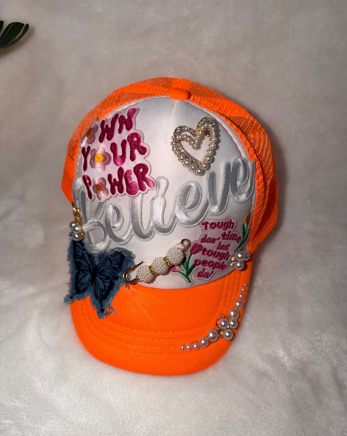Kids Orange and White “Believe” Junk Hat