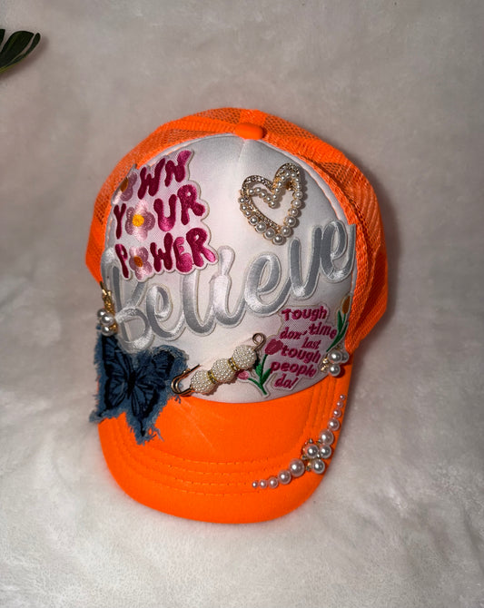 Kids Orange and White “Believe” Junk Hat