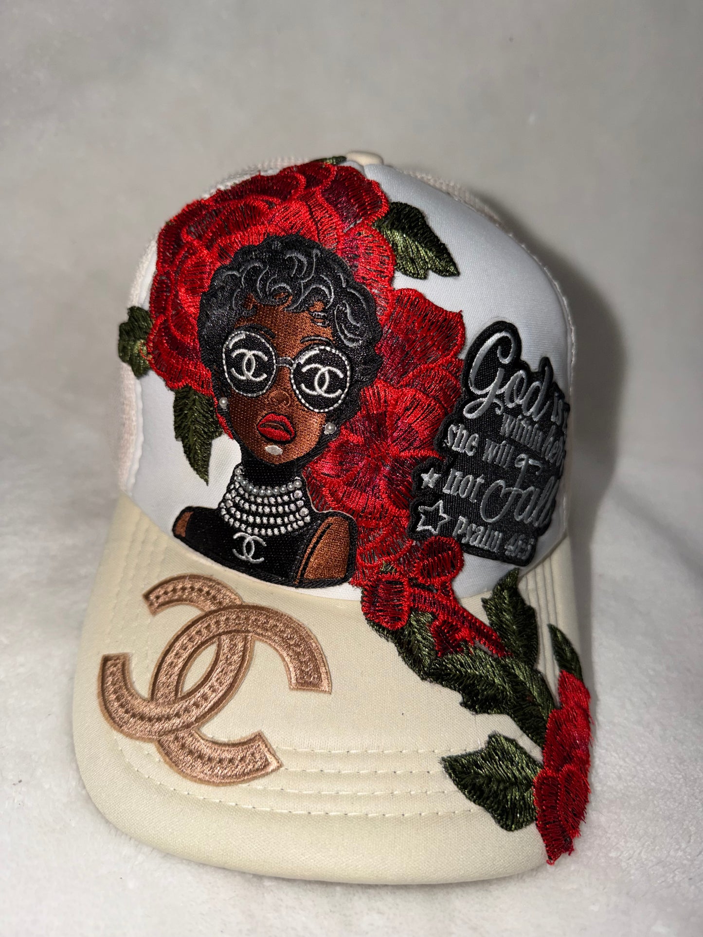 Cream and White “Red Rose Classy” Hat
