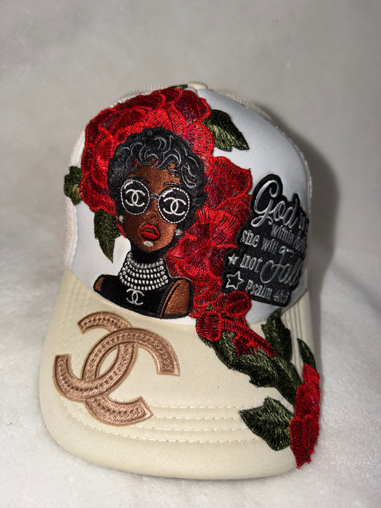 Cream and White “Red Rose Classy” Hat