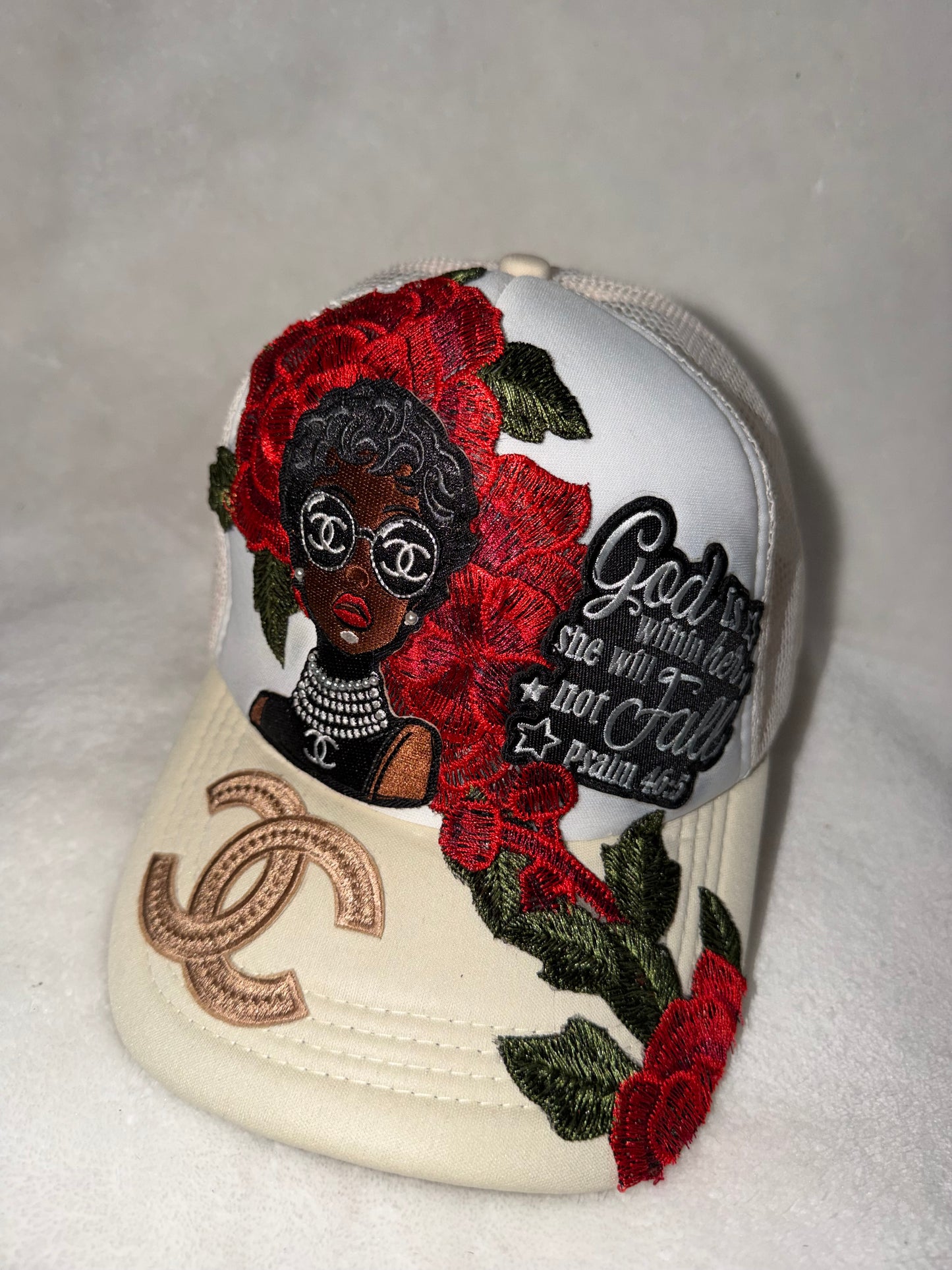 Cream and White “Red Rose Classy” Hat